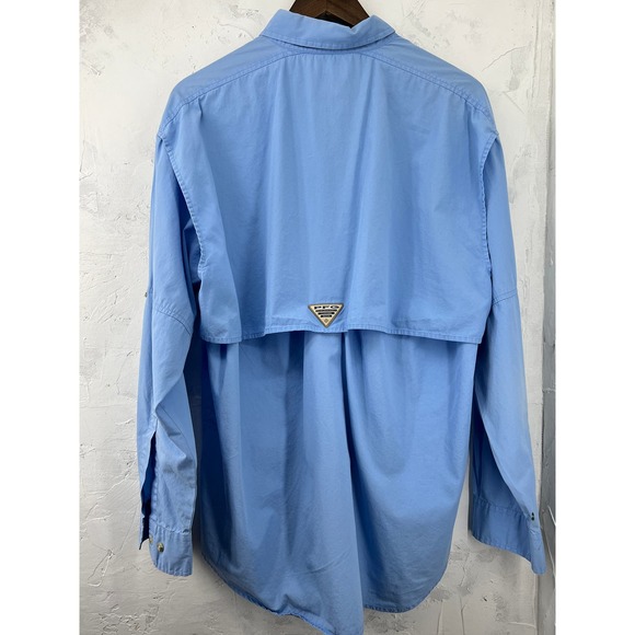 Columbia PFG Bahama II Fishing Shirt Long Sleeve Mesh Lined Flap Back Blue Men - Picture 2 of 10